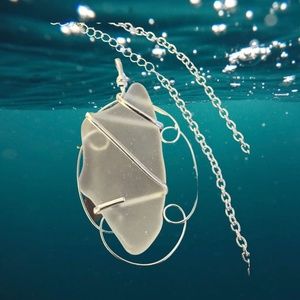 White Pompano Beach Glass Freeform Pendant With Large Bale